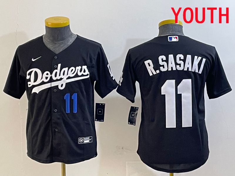 Youth Los Angeles Dodgers #11 R.Sasaki Black Game 2025 Nike MLB Jersey style 5->youth mlb jersey->Youth Jersey